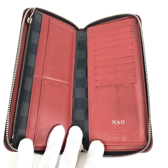 LOUIS VUITTON Damier Graphite Zippy Wallet Zip Around Wallet Black/Red - Picture 8 of 16